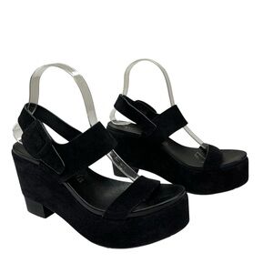 Pedro Garcia Desi Black Castoro Suede Leather Platform Wedge Sandals